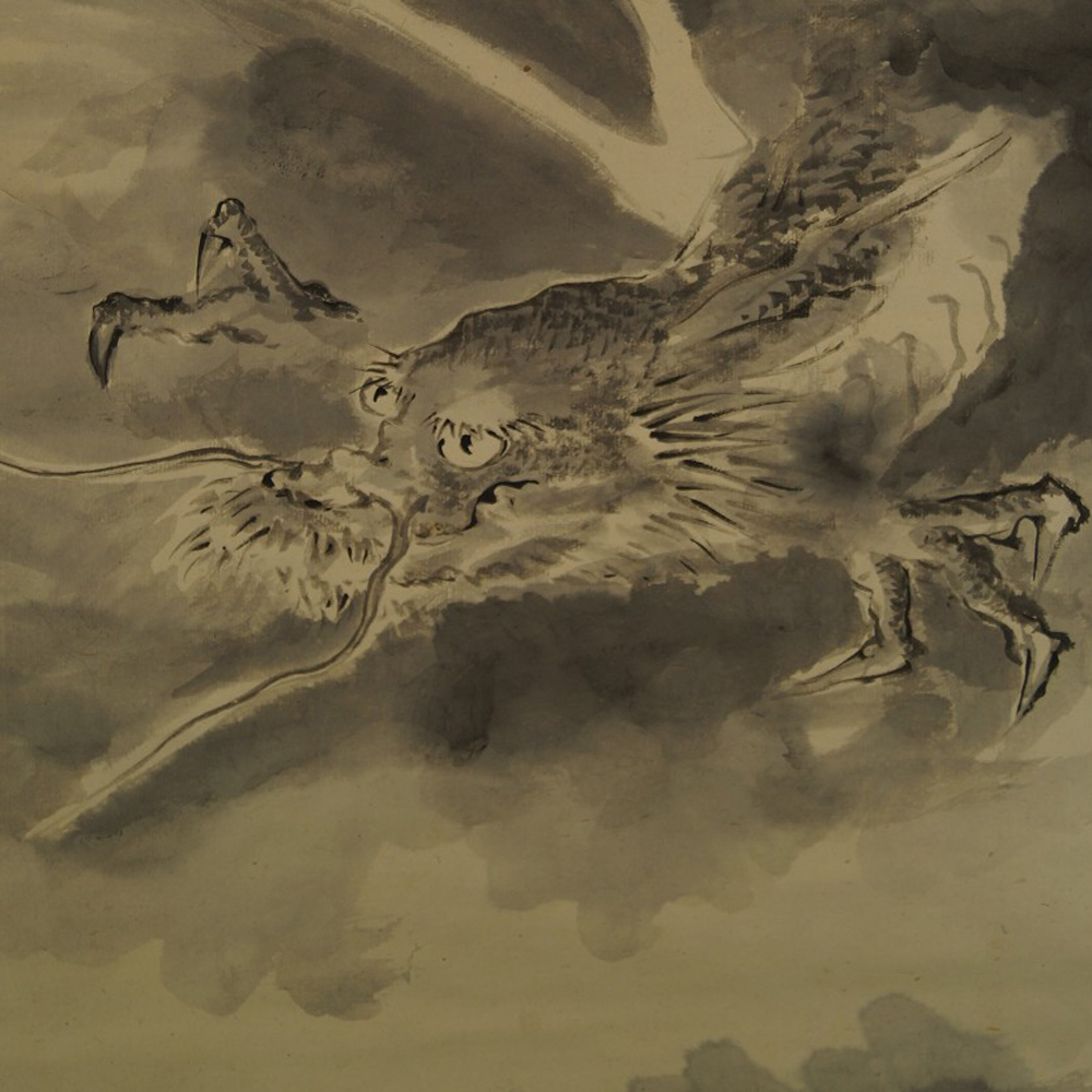 Tête de dragon dans une mer de nuages gros plan du motif Aperçu