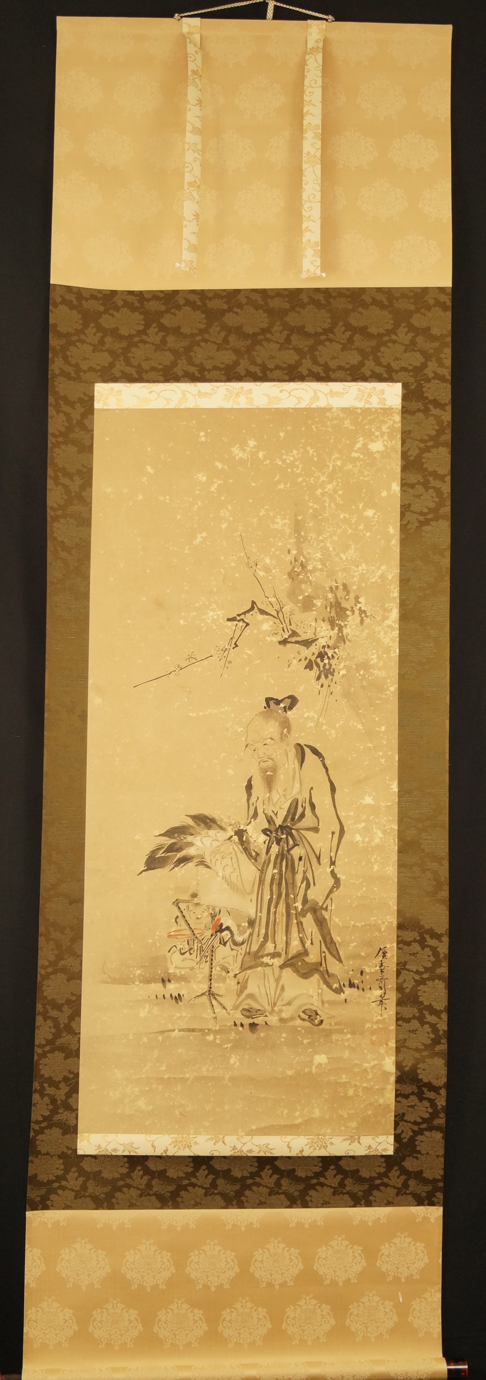 The Hermit and the Crane Full View of Hanging Scroll