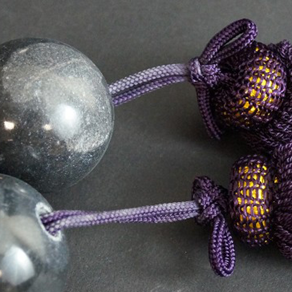 Pesi decorativi Fuchin per kakemono - marmo grigio, nappe viola