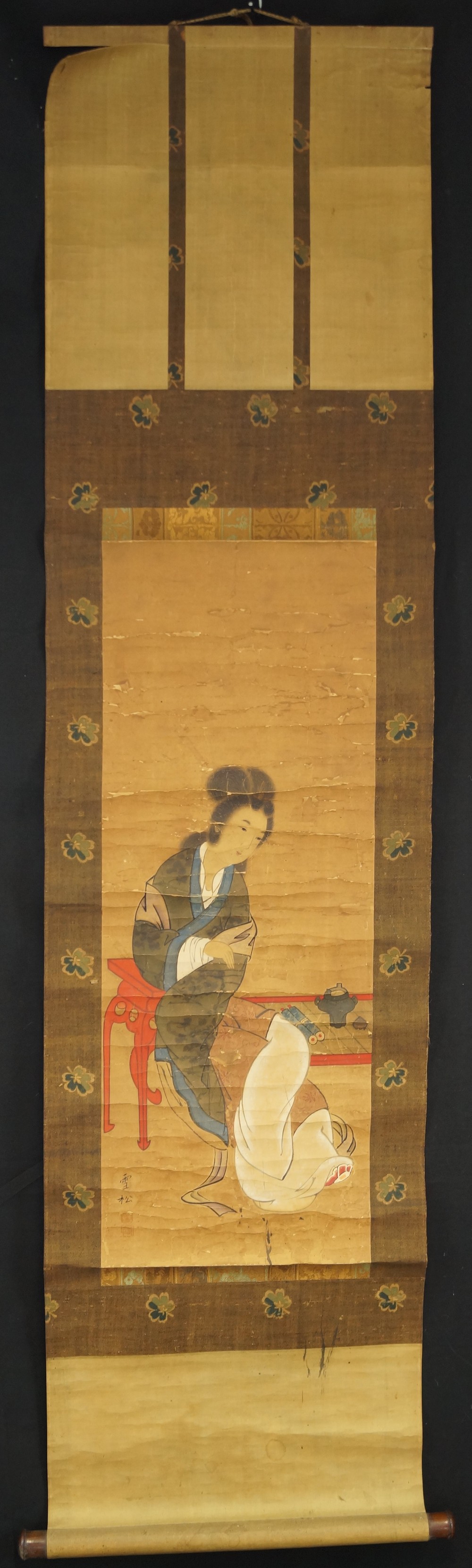 Hanging scroll Chinese Beauty at Red Table full view of hanging scroll