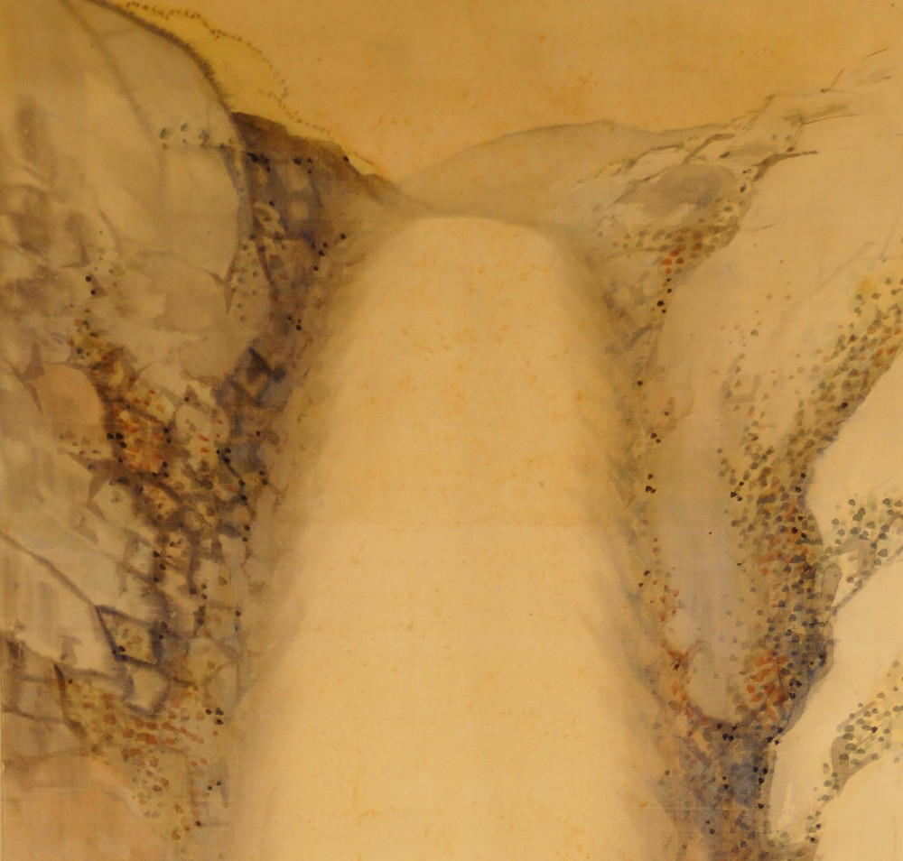 Waterfall in the Mountains with Moss-Covered Rock Walls in the Kakemono by Nakagawa Wado