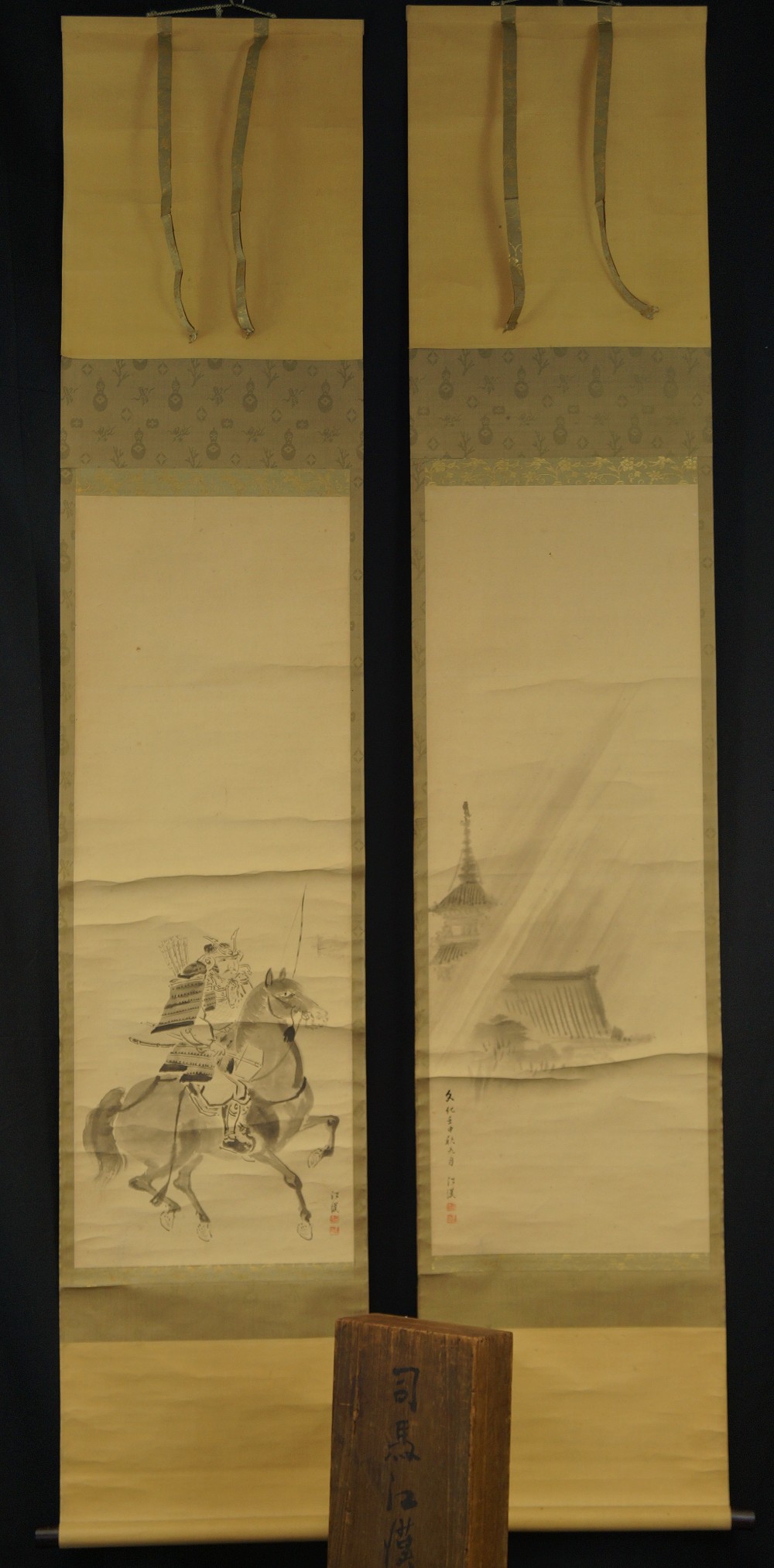 Samurai Warrior Full View Hanging Scroll Pair