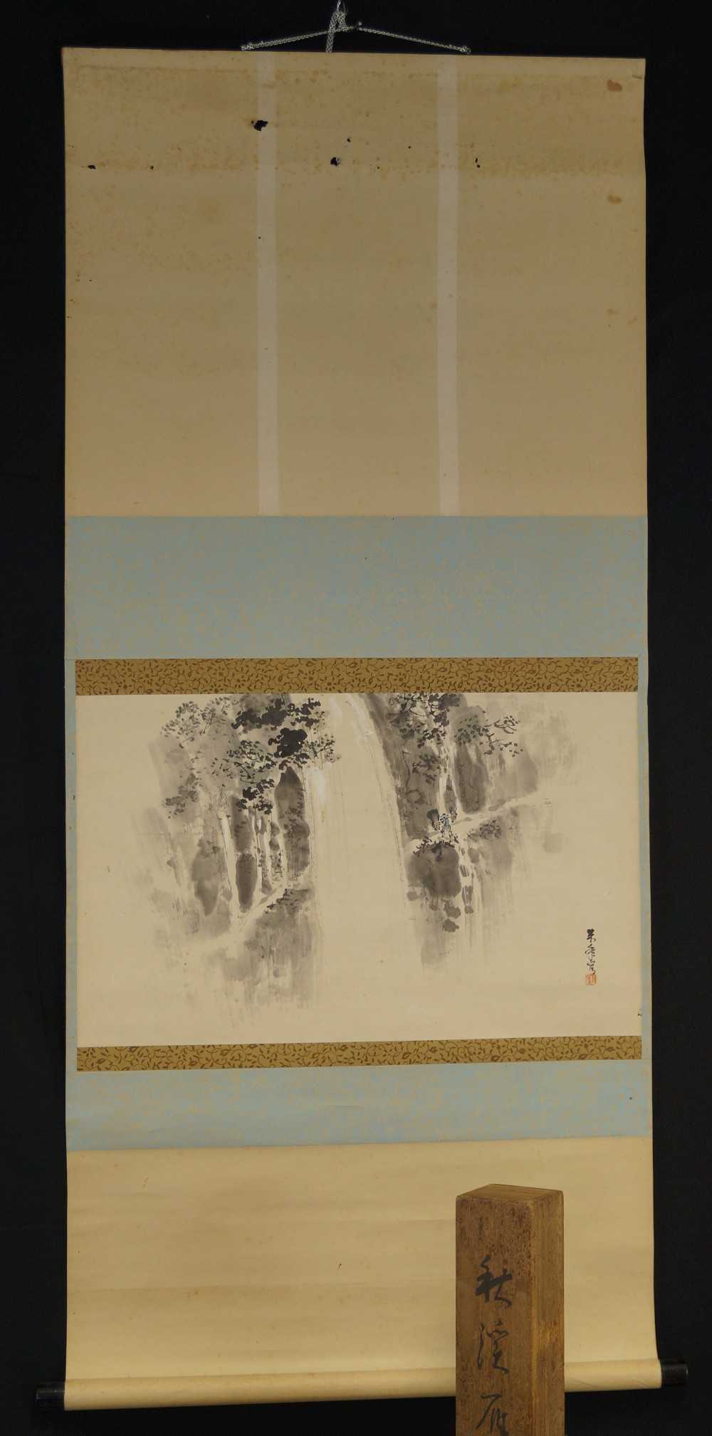 Waterfall in a Dense Mountain Forest Full View Hanging Scroll