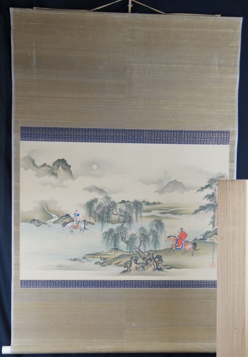 Kakemono Encounter at the River by Kosukoku in full mounted view