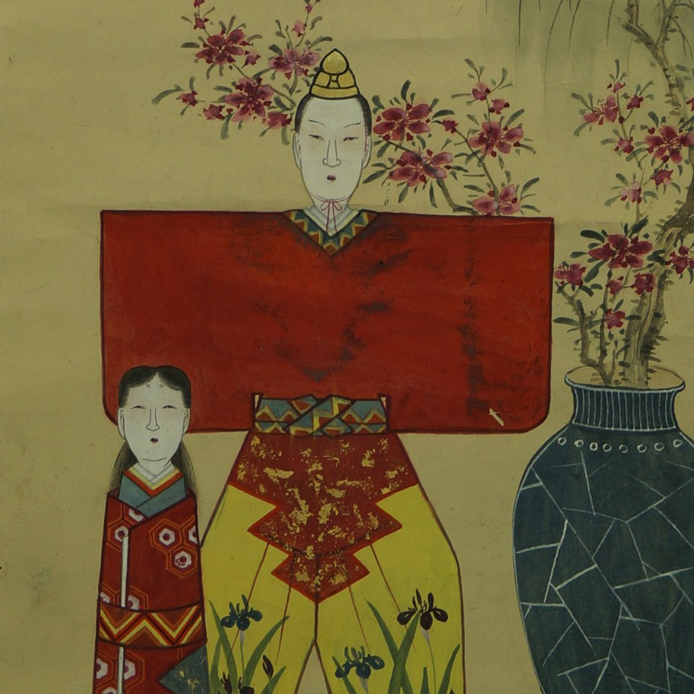 Hina dolls with plum blossoms and vase motif close-up preview