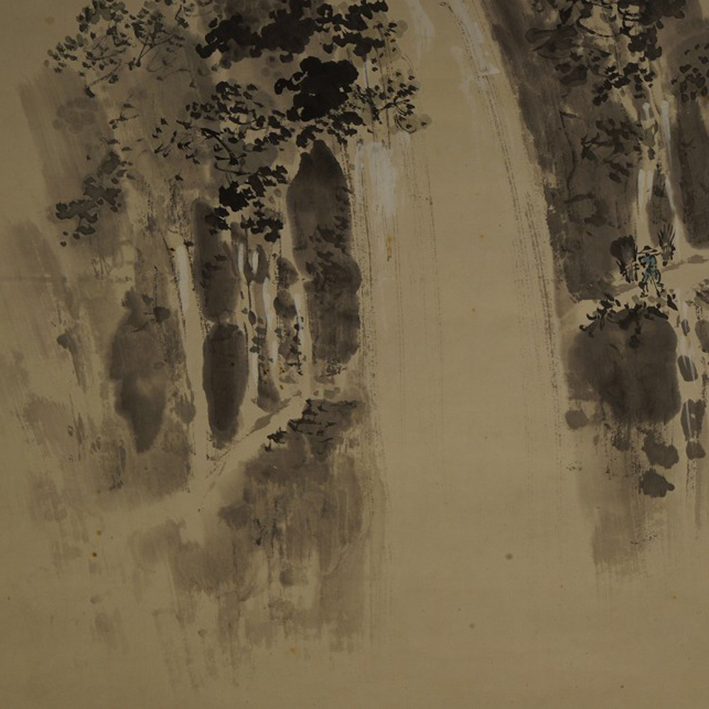Waterfall in Dense Mountain Forest Motif Close-Up Preview