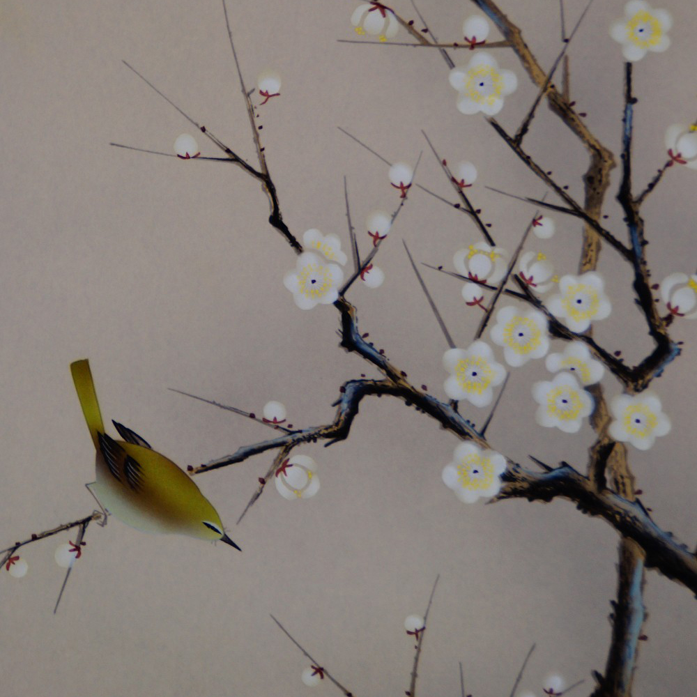 Fruehlingszweig mit Vogel Kakemono von Arii Shoun Motiv Nahaufnahme Vorschau