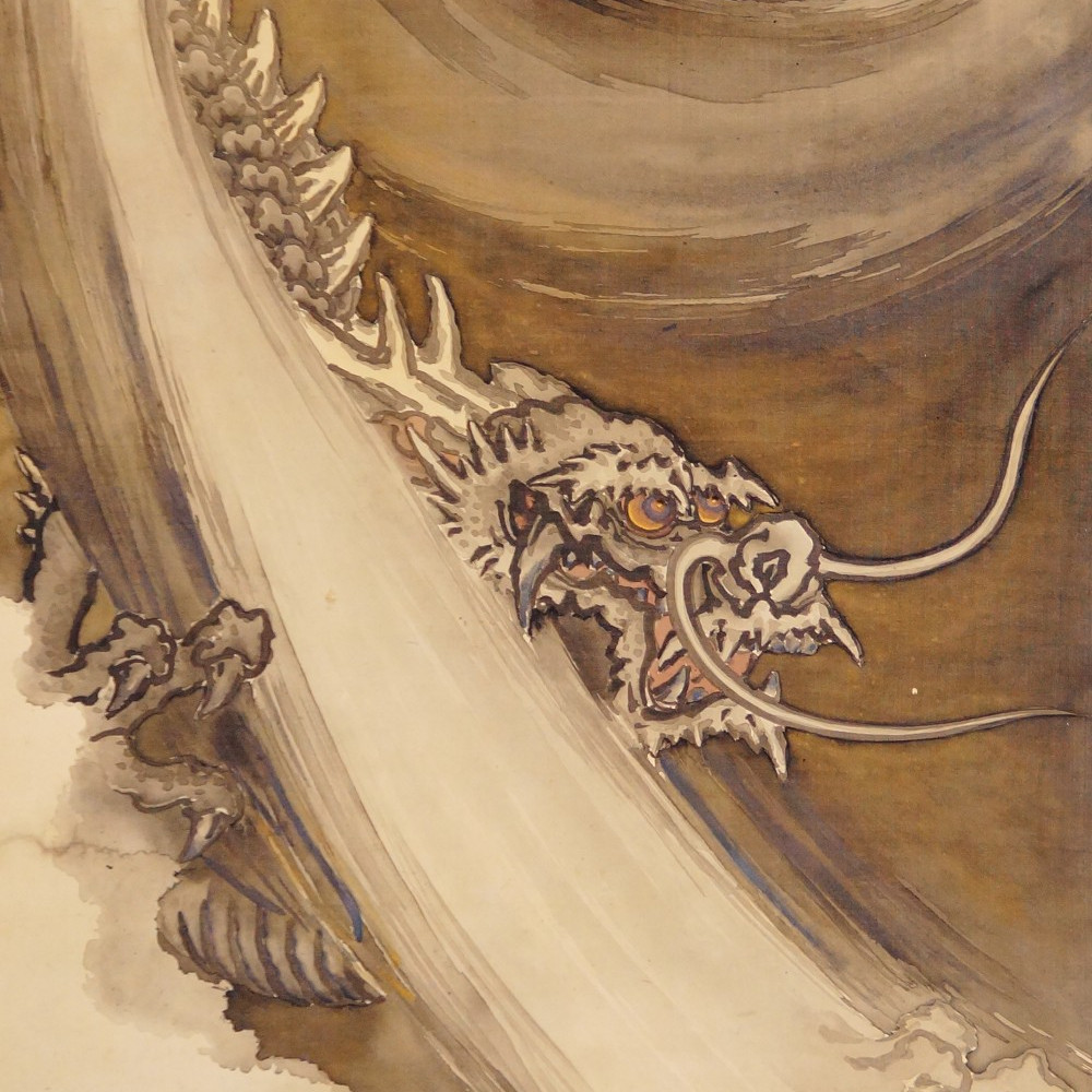 Dragon dans la vague, rouleau suspendu de Yoshiyama, aperçu gros plan du motif