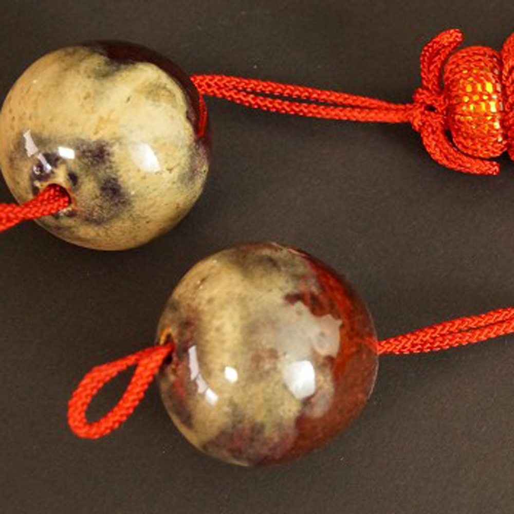 Pesi decorativi Fuchin per kakemono - ambra, nappe rosse