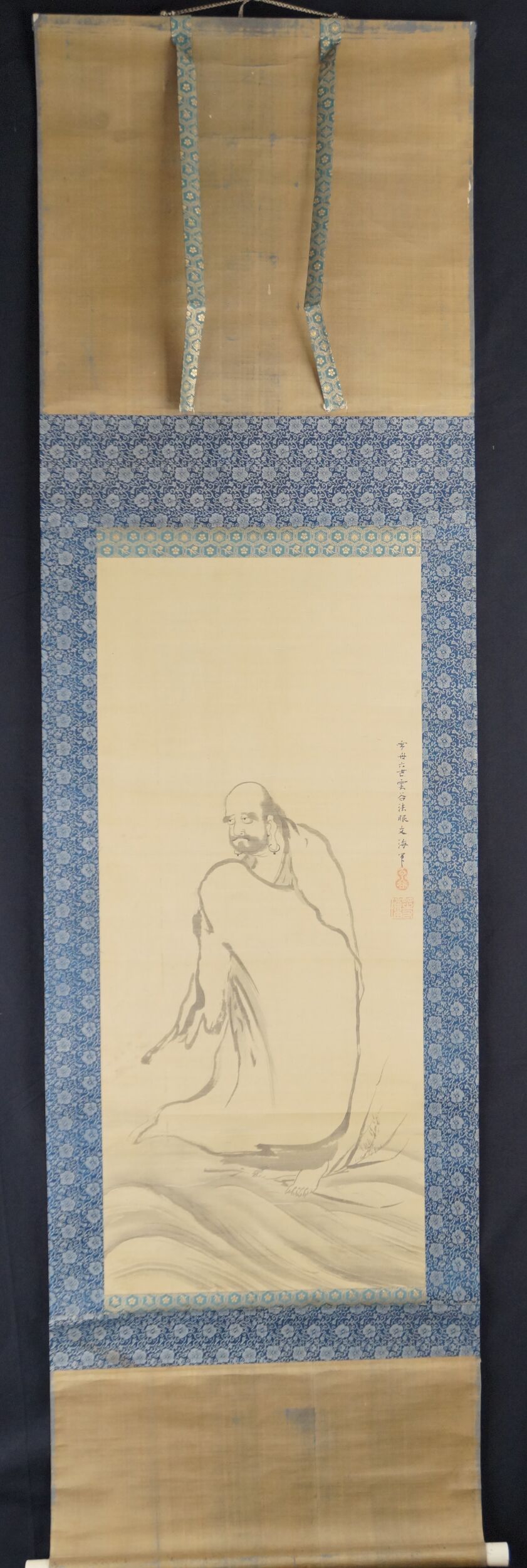 Kakemono Bodhidharma on His Way by Unkoku Toban in Full Framed View