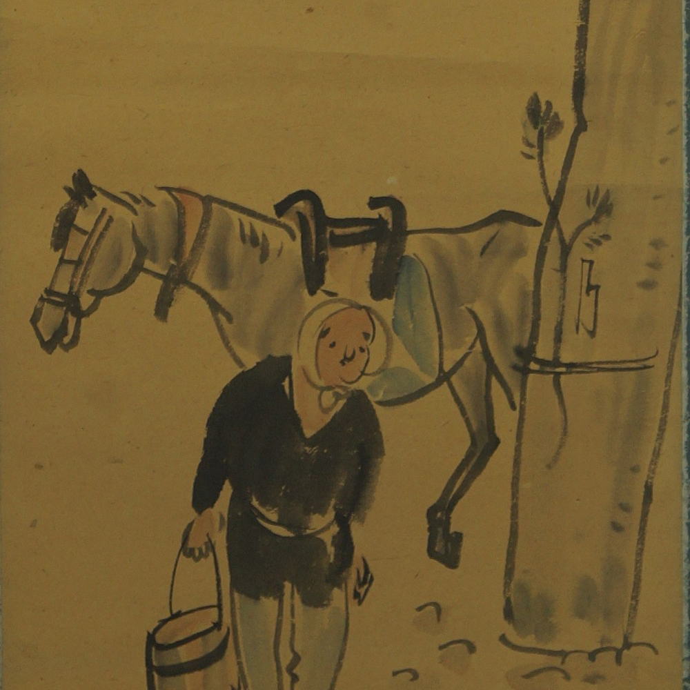 Meneur de cheval au sanctuaire kakemono aperçu gros plan du motif