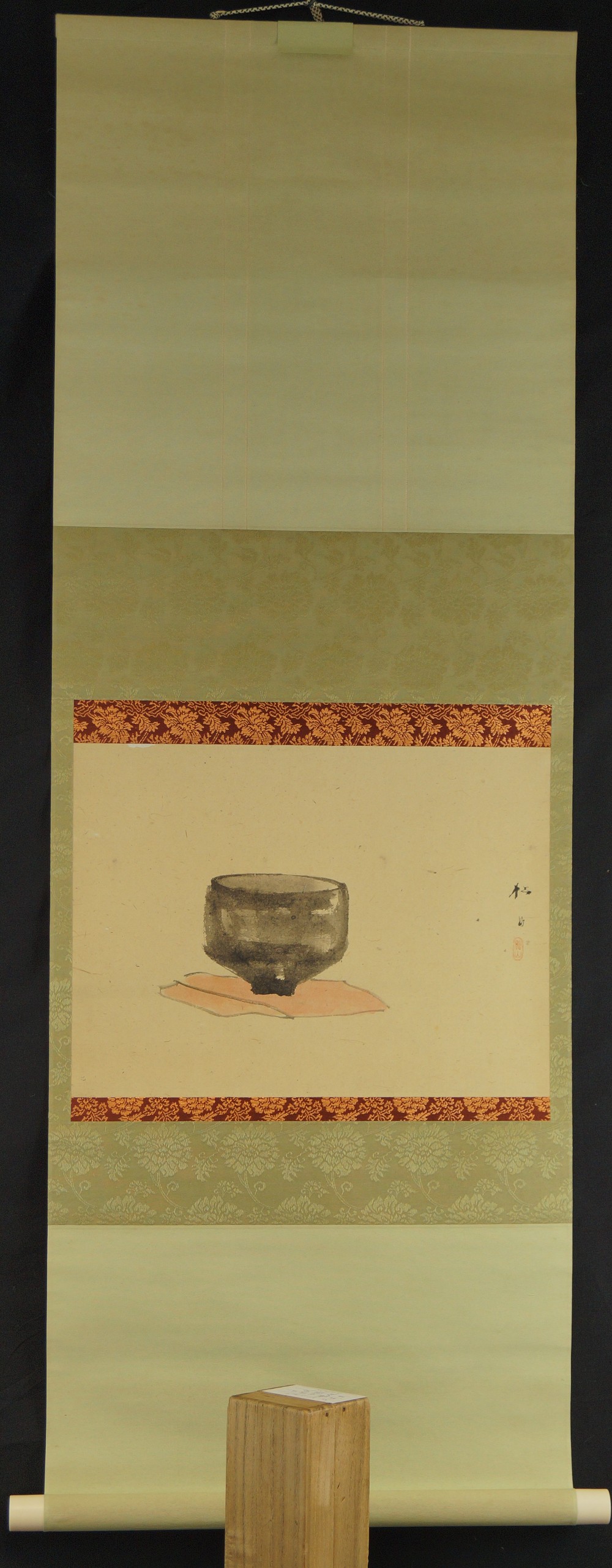 Kakemono esquisse à l'encre d'un bol à thé Vue d'ensemble du rouleau